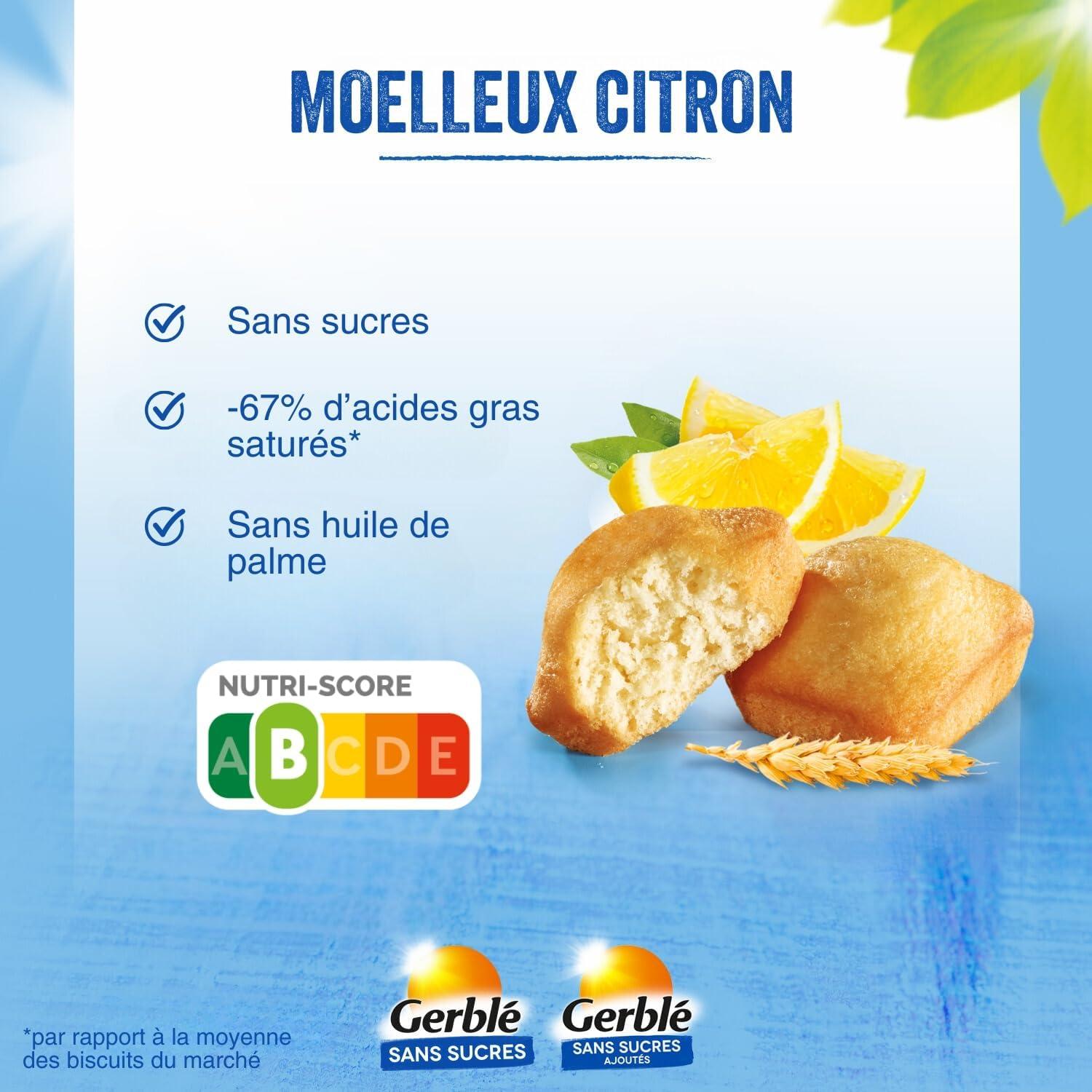 imageGerbl Moelleux Saveur Citron Sans Sucres Gteaux Moelleux au Citron Sans Huile de Palme Format Individuel Pratique 196g 7 sachetsCitron