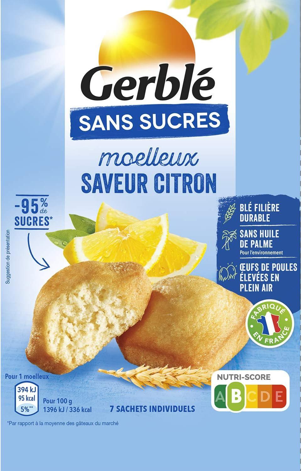 imageGerbl Moelleux Saveur Citron Sans Sucres Gteaux Moelleux au Citron Sans Huile de Palme Format Individuel Pratique 196g 7 sachetsCitron