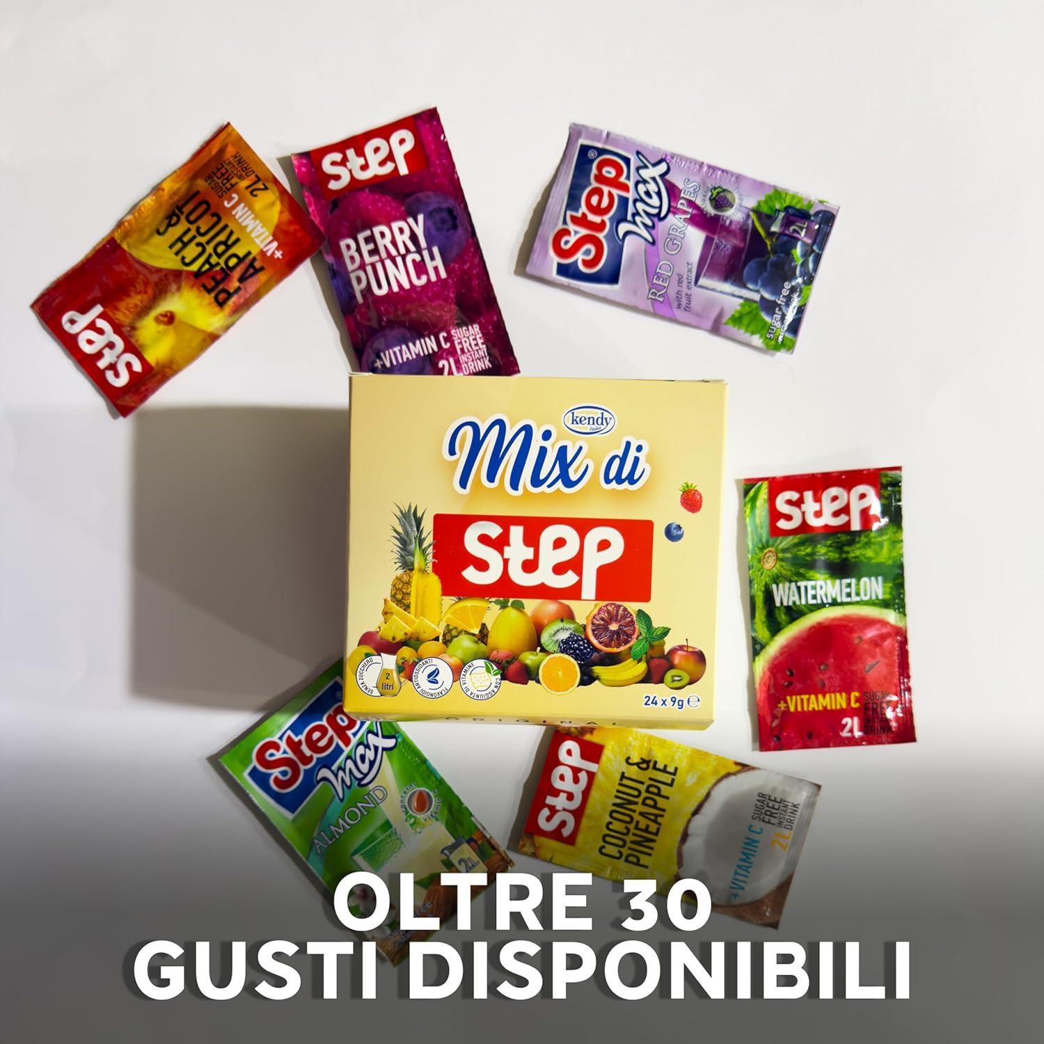 imageKENDY Mix de Step Aromatisant pour eau sans sucre zro calorie prpar en poudre pour boisson instantane 24 sachets saveurs assorties