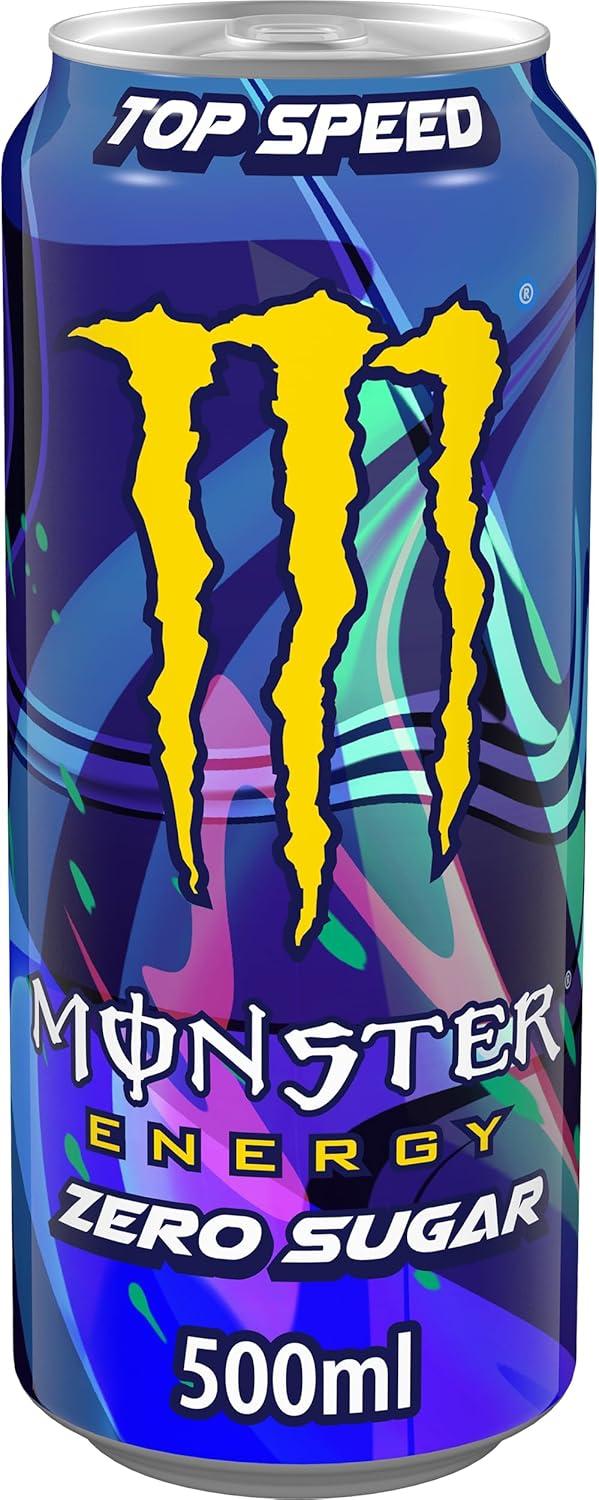 imageMonster Energy Top Speed Boisson nergisante contenant de la cafine au got rafrachissant de la pche et de nectarine Sans sucre et sans calories Dans des botes jetables pratiques 12 x 500
