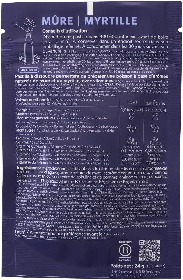imageQwetch SOLID DRINKS 12 Pastilles dhydratation avec Vitamines C ampamp B Boisson Sans Sucres Saveurs Mre ampamp Myrtille Vegan Zro Calories Fabriqu en France