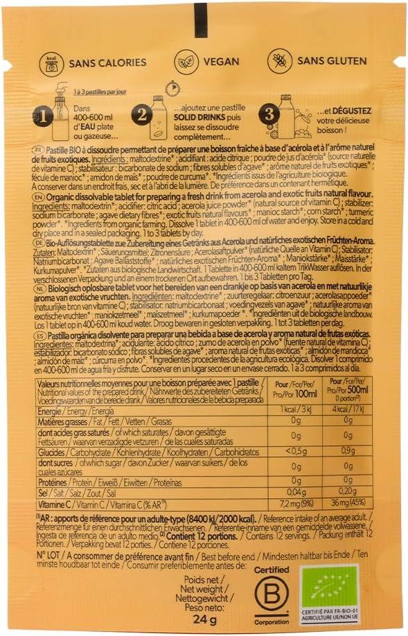 imageQwetch SOLID DRINKS BIO 12 Pastilles dhydratation avec Vitamine C Naturelle Boisson Sans Sucres Sans Calories Saveurs Mangue ampamp Passion Vegan Fabriqu en FranceMangue Passion