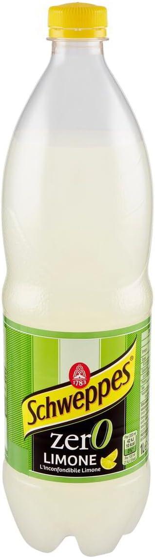 imageSchweppes Limone Zero Lot de 12 boissons gazeuses sans sucre ajout au citron 1000 ml