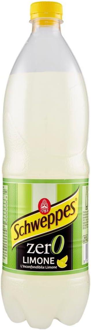 imageSchweppes Limone Zero Lot de 12 boissons gazeuses sans sucre ajout au citron 1000 ml