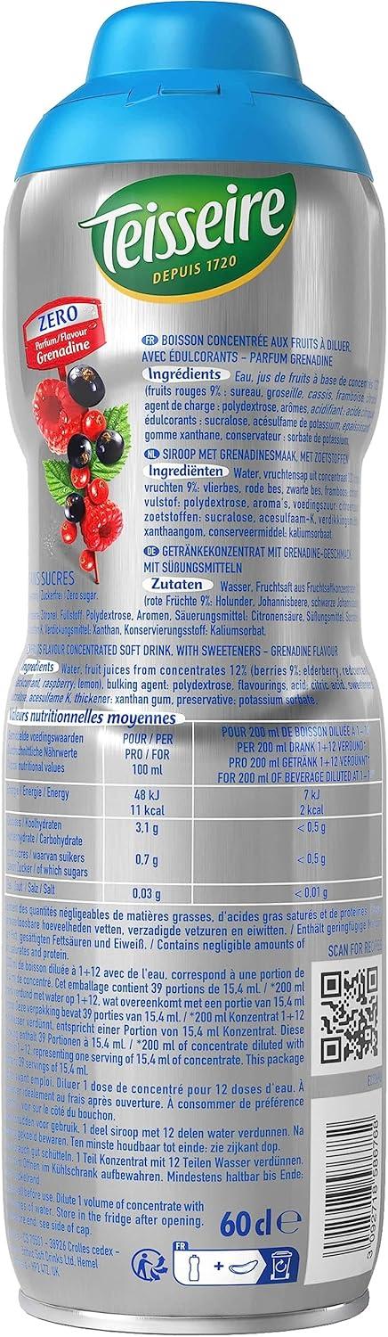 imageTeisseire Grenadine Zero Sucres pour Boissons Rafrachissantes Cocktails 60cl