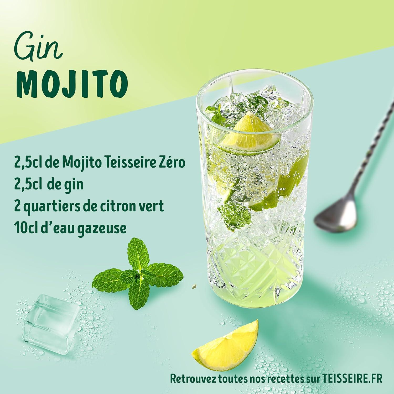 imageTeisseire Zro Sucre Sirop Saveur Mojito pour Cocktail et Cocktail sans Alcool Boisson rafrachissante Bidon 6x60cl