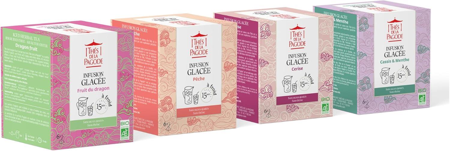imageThs de La Pagode Infusion Glace Bio Pche Prparation Froid en 15mn Boisson Fruite sans Sucre Ajout ni Thine Agriculture Biologique 6 SachetsCerise