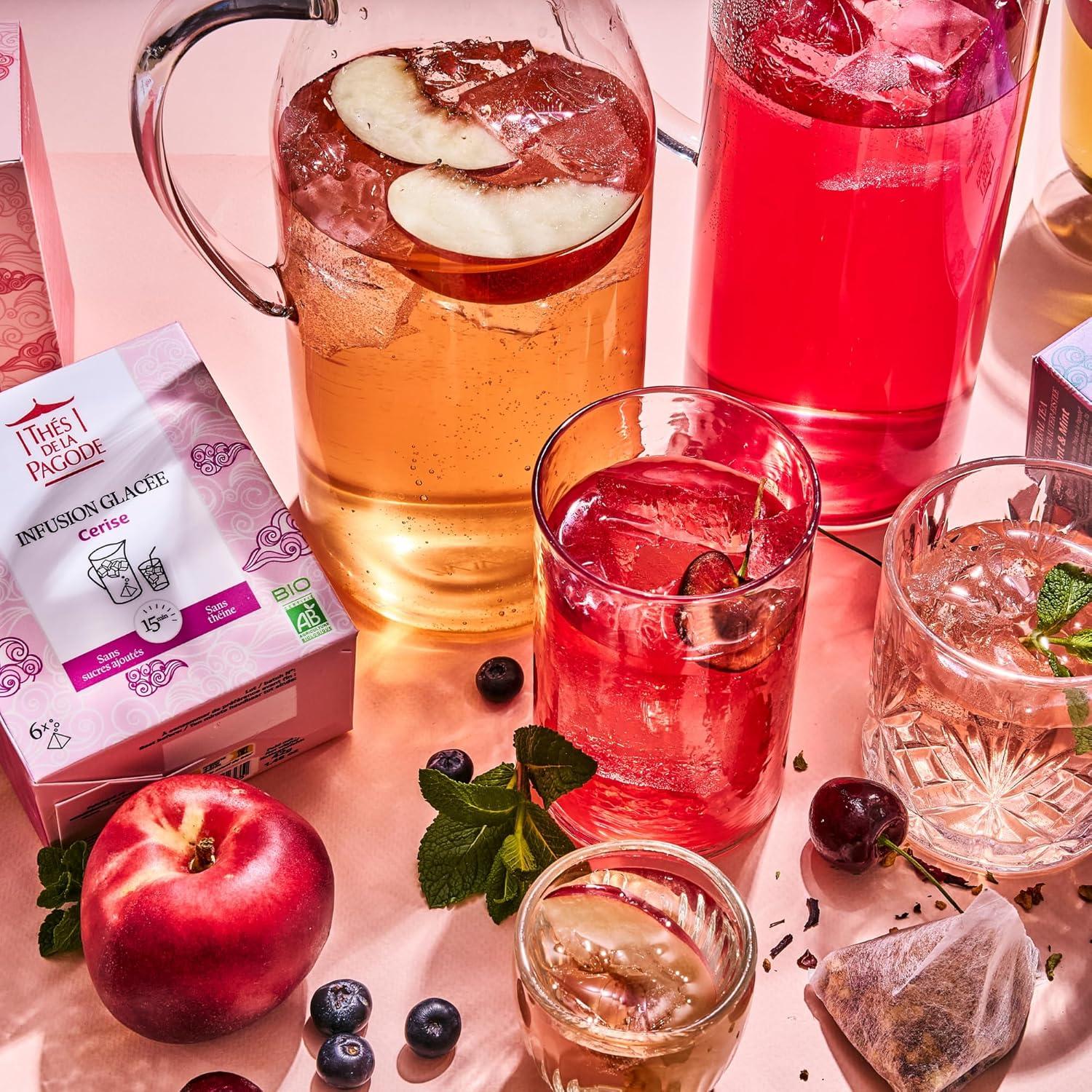 imageThs de La Pagode Infusion Glace Bio Pche Prparation Froid en 15mn Boisson Fruite sans Sucre Ajout ni Thine Agriculture Biologique 6 SachetsCerise