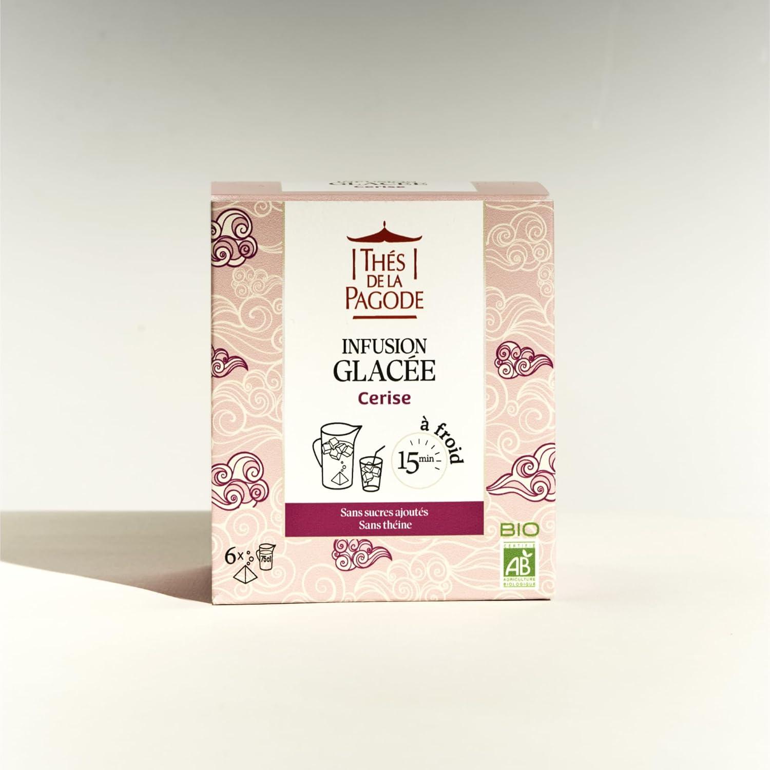 imageThs de La Pagode Infusion Glace Bio Pche Prparation Froid en 15mn Boisson Fruite sans Sucre Ajout ni Thine Agriculture Biologique 6 SachetsCerise