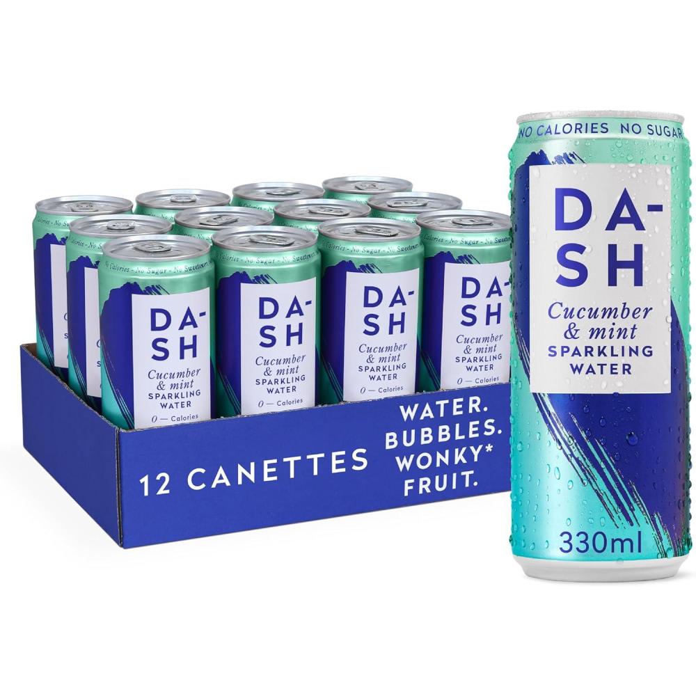 imageDASH Water Concombre Menthe 12x Eaux ptillantes aux extraits de concombre et menthe et armes natrels SANS Sucre SANS dulcorant SANS calories Infuses avec des Fruits rejets 12x330ml
