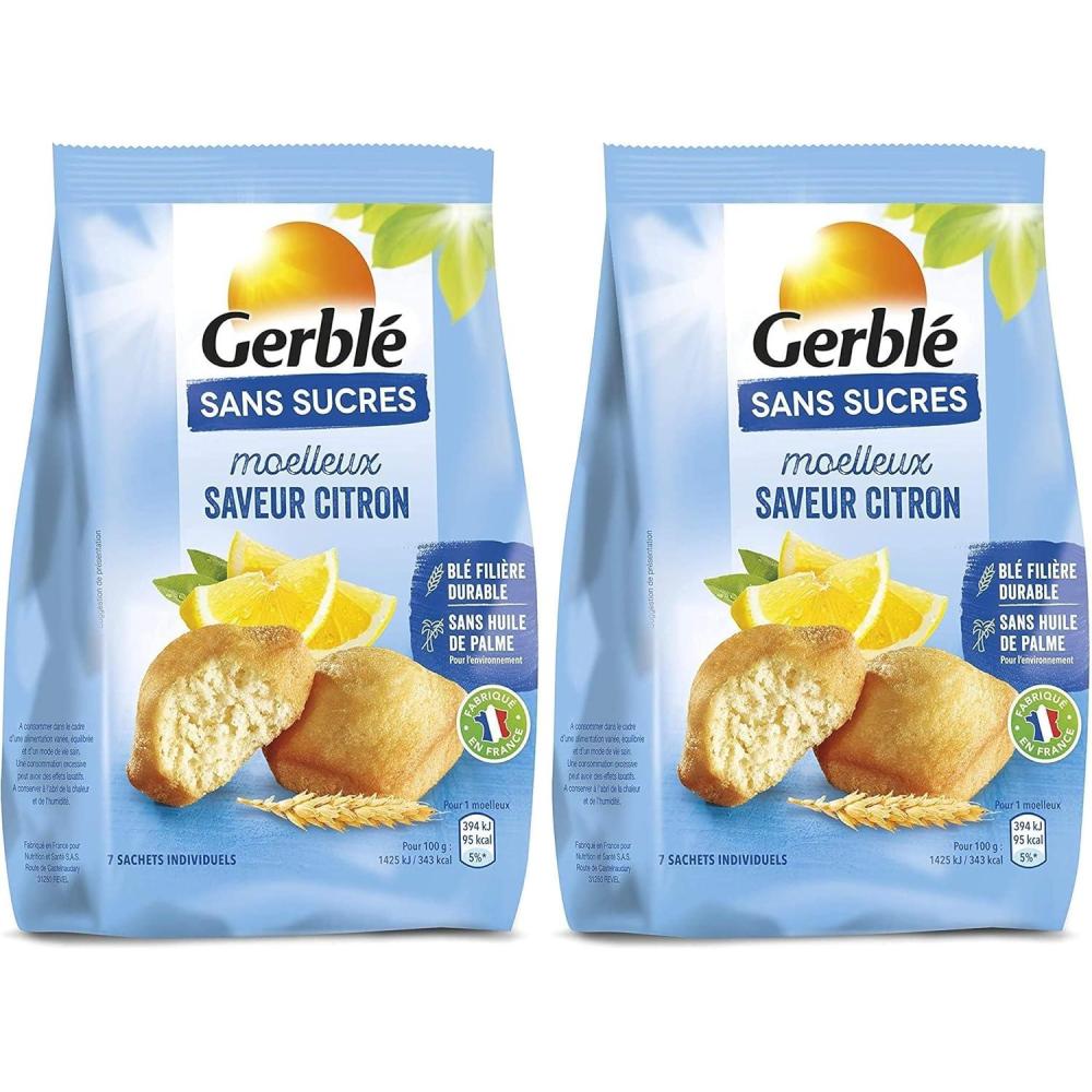imageGerbl Moelleux Saveur Citron Sans Sucres Gteaux Moelleux au Citron Sans Huile de Palme Format Individuel Pratique 196g 7 sachetsCitron