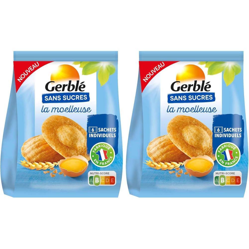 imageGerbl Moelleux Saveur Citron Sans Sucres Gteaux Moelleux au Citron Sans Huile de Palme Format Individuel Pratique 196g 7 sachetsMadeleine