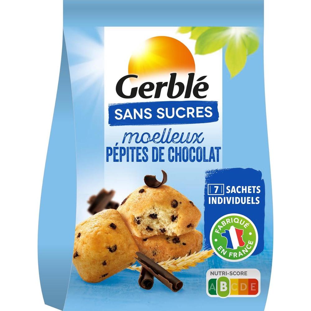 imageGerbl Moelleux Saveur Citron Sans Sucres Gteaux Moelleux au Citron Sans Huile de Palme Format Individuel Pratique 196g 7 sachetsPpites de chocolat
