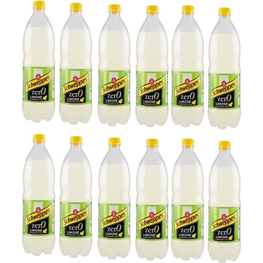 imageSchweppes Limone Zero Lot de 12 boissons gazeuses sans sucre ajout au citron 1000 ml
