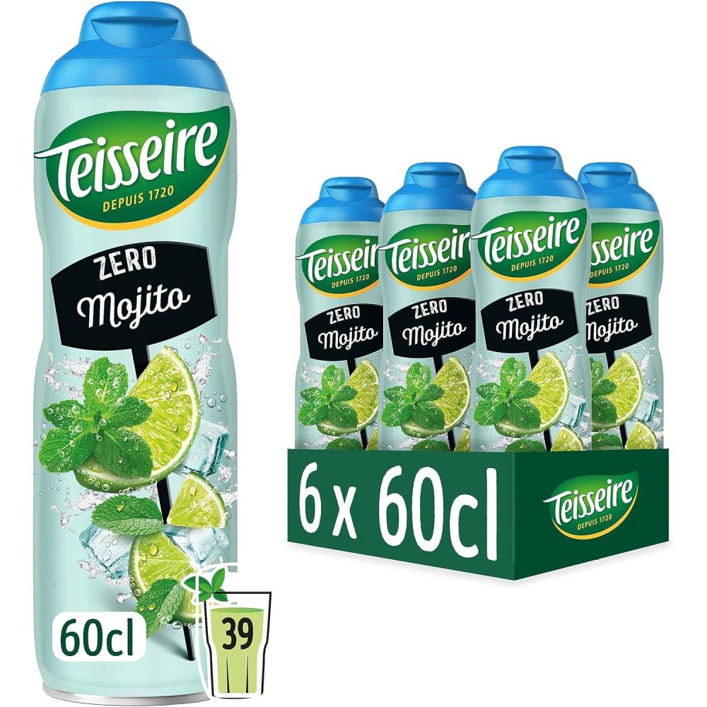 imageTeisseire Zro Sucre Sirop Saveur Mojito pour Cocktail et Cocktail sans Alcool Boisson rafrachissante Bidon 6x60cl