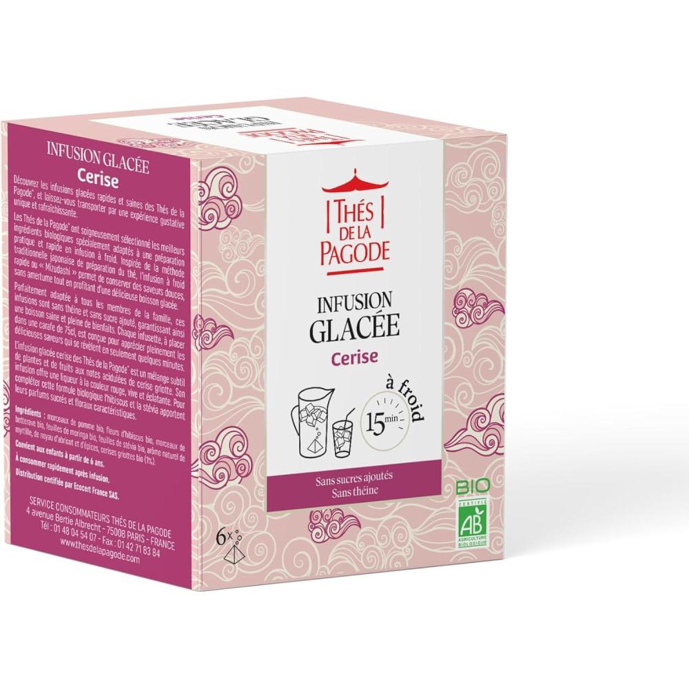 imageThs de La Pagode Infusion Glace Bio Pche Prparation Froid en 15mn Boisson Fruite sans Sucre Ajout ni Thine Agriculture Biologique 6 SachetsCerise