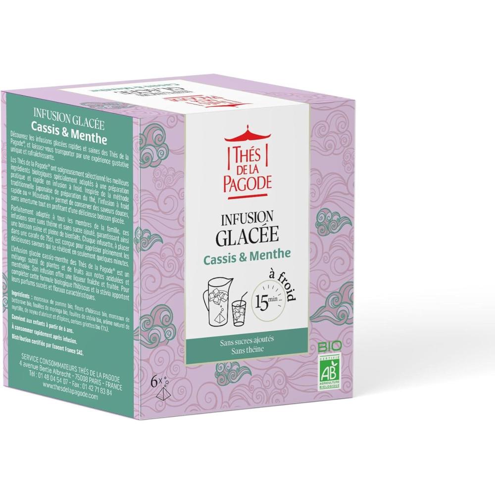 imageThs de La Pagode  Infusion Glace Bio Pche  Prparation  Froid en 15mn  Boisson Fruite sans Sucre Ajout ni Thine  Agriculture Biologique  6 SachetsMenthecassis