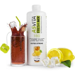 AsVita Sirop sans sucre – ASVita Fresh Mix 1:80 – Bouteille de 1 litre – Sirop de boisson sans sucre – 26 délicieuses saveurs (thé glacé et pomme)(Thé glacé au citron)