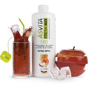 AsVita Sirop sans sucre – ASVita Fresh Mix 1:80 – Bouteille de 1 litre – Sirop de boisson sans sucre – 26 délicieuses saveurs (thé glacé et pomme)(Thé glacé pomme)