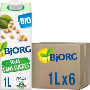 BJORG – Boisson Végétale Soja Sans Sucres – Boisson Bio Riche en Protéines – 1 L x 6(Sans Sucres)