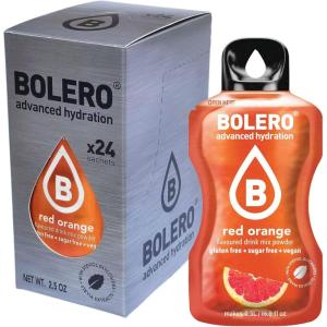 Boléro RED ORANGE 24x3g | Jus en poudre sans sucre, édulcoré à la stévia + vitamine C | pour enfants et sportifs | sans gluten, végétalien | saveur orange rouge