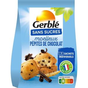 Gerblé Moelleux Saveur Citron Sans Sucres – Gâteaux Moelleux au Citron, Sans Huile de Palme, Format Individuel Pratique 196g (7 sachets)(Pépites de chocolat)