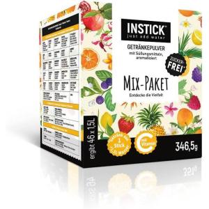 INSTICK Boisson instantanée sans sucre | paquet mix de 46 chacun pour 1,5-2,5L | différentes sortes | boisson en poudre – végétalienne, faible en calories, avec vitamine C, poudre pour eau