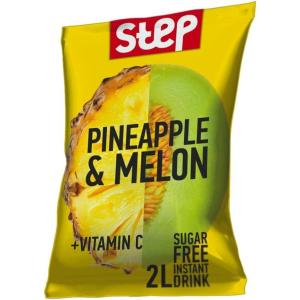 KENDY, Step, Aromatiseur d&rsquo;eau sans sucre, zéro calorie, préparé en poudre pour boisson instantanée, 24 sachets au goût Amande(ANANAS E MELONE)