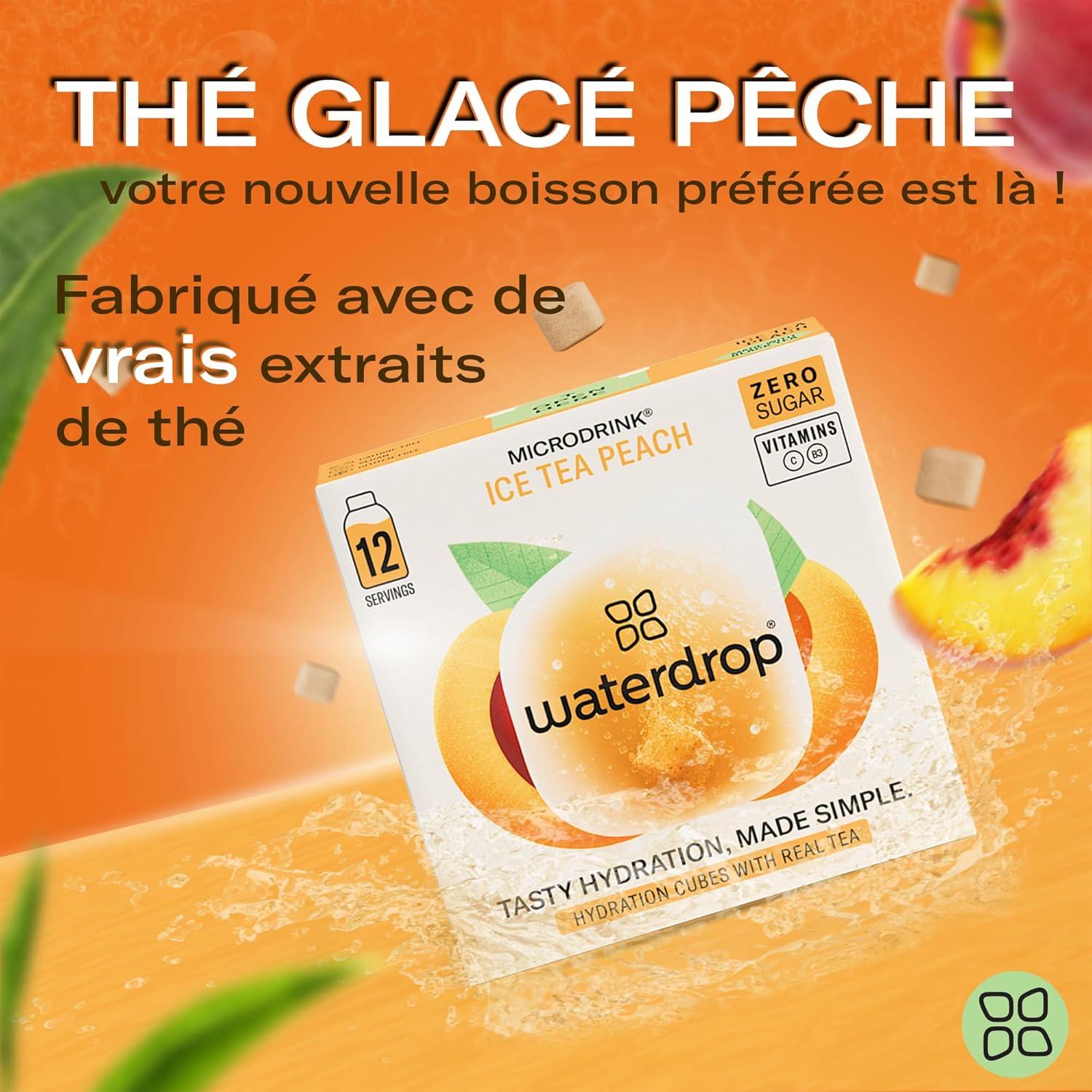 imagewaterdrop Th Glac Citron 36 cubes dIce Tea Sans Sucre Saveur Th Vert Citron Pastilles deau aromatises pour boissons Extraits naturels de fruits et de plantes Enrichi en vitaminesPche