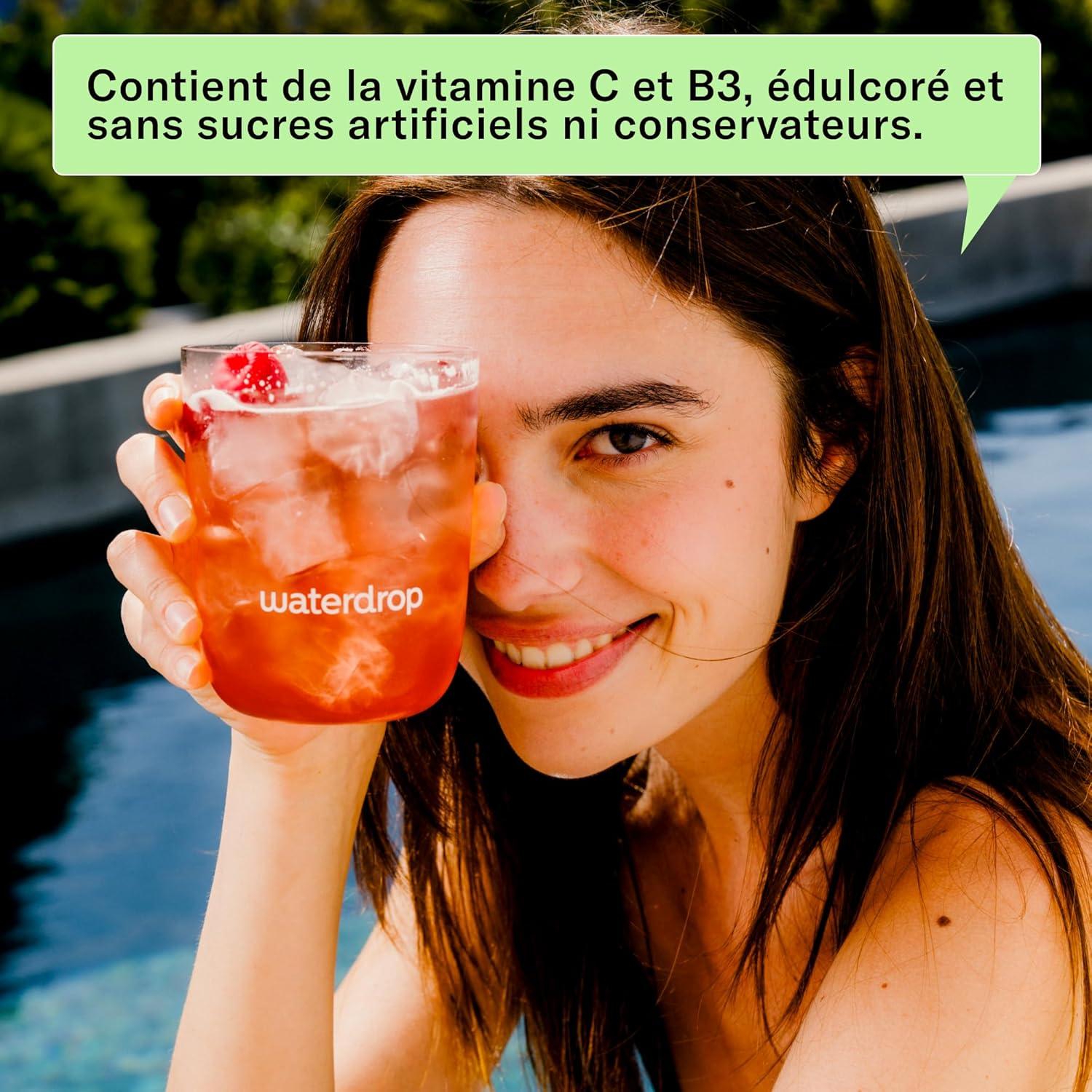 imagewaterdrop Th Glac Citron 36 cubes dIce Tea Sans Sucre Saveur Th Vert Citron Pastilles deau aromatises pour boissons Extraits naturels de fruits et de plantes Enrichi en vitamines3x Th Glac Framboise