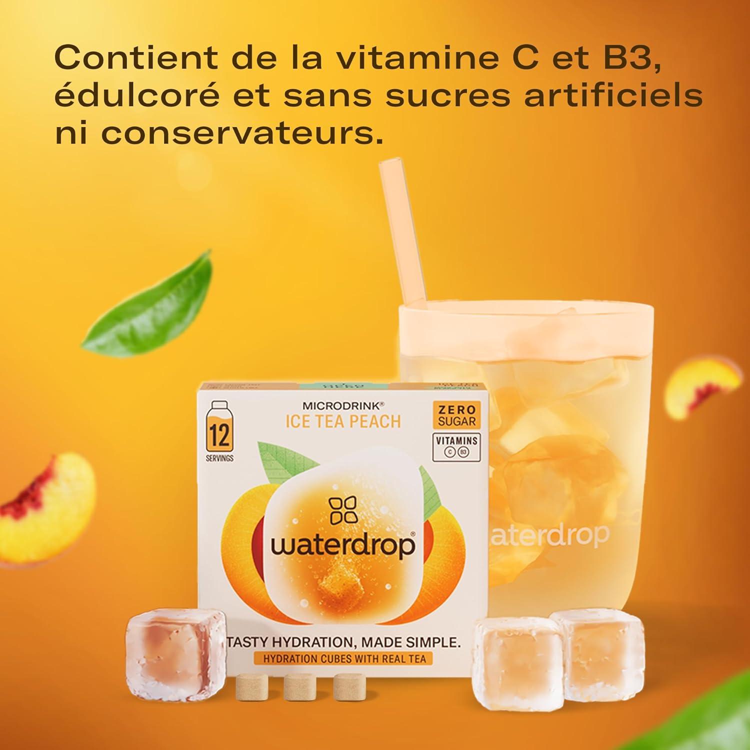 imagewaterdrop Th Glac Citron 36 cubes dIce Tea Sans Sucre Saveur Th Vert Citron Pastilles deau aromatises pour boissons Extraits naturels de fruits et de plantes Enrichi en vitaminesPche