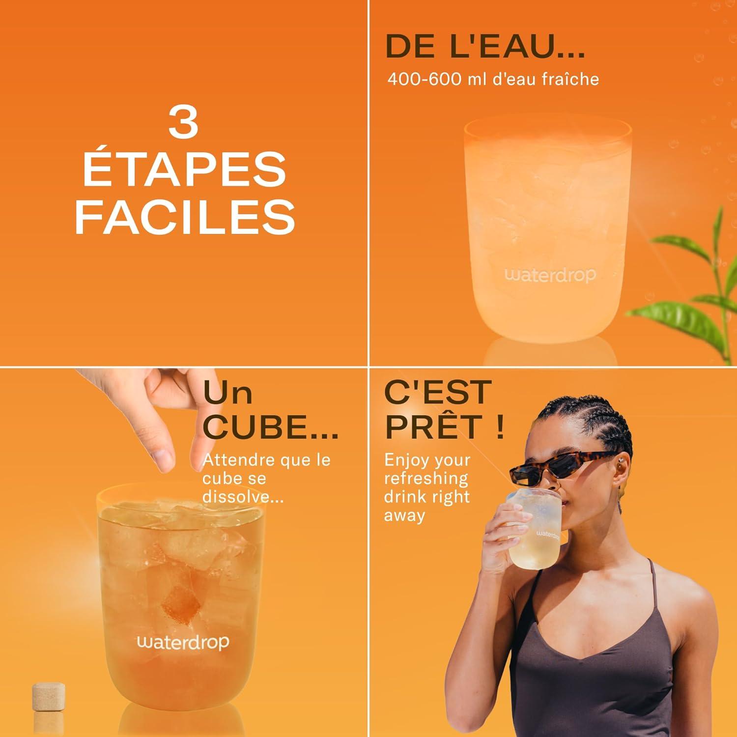 imagewaterdrop Th Glac Citron 36 cubes dIce Tea Sans Sucre Saveur Th Vert Citron Pastilles deau aromatises pour boissons Extraits naturels de fruits et de plantes Enrichi en vitaminesPche