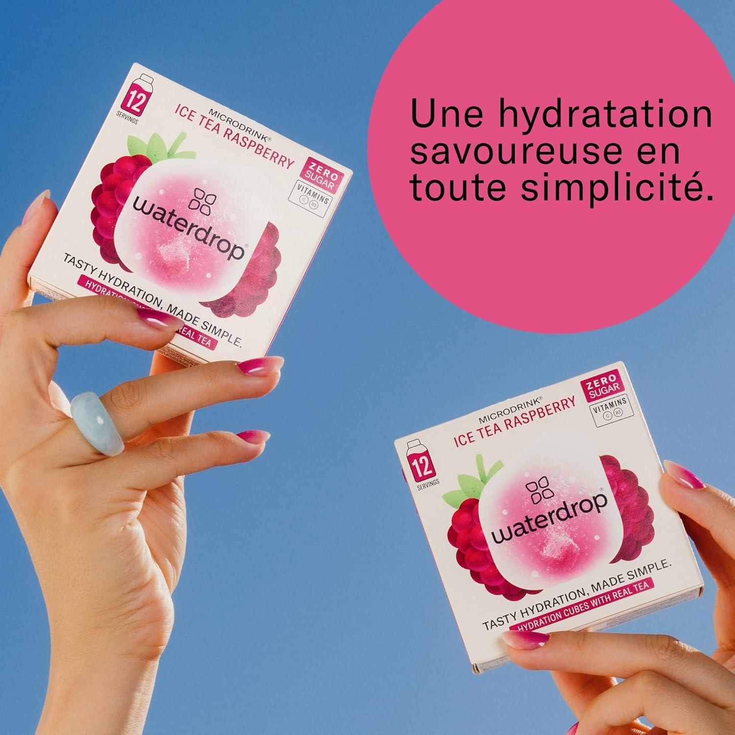 imagewaterdrop Th Glac Citron 36 cubes dIce Tea Sans Sucre Saveur Th Vert Citron Pastilles deau aromatises pour boissons Extraits naturels de fruits et de plantes Enrichi en vitamines3x Th Glac Framboise