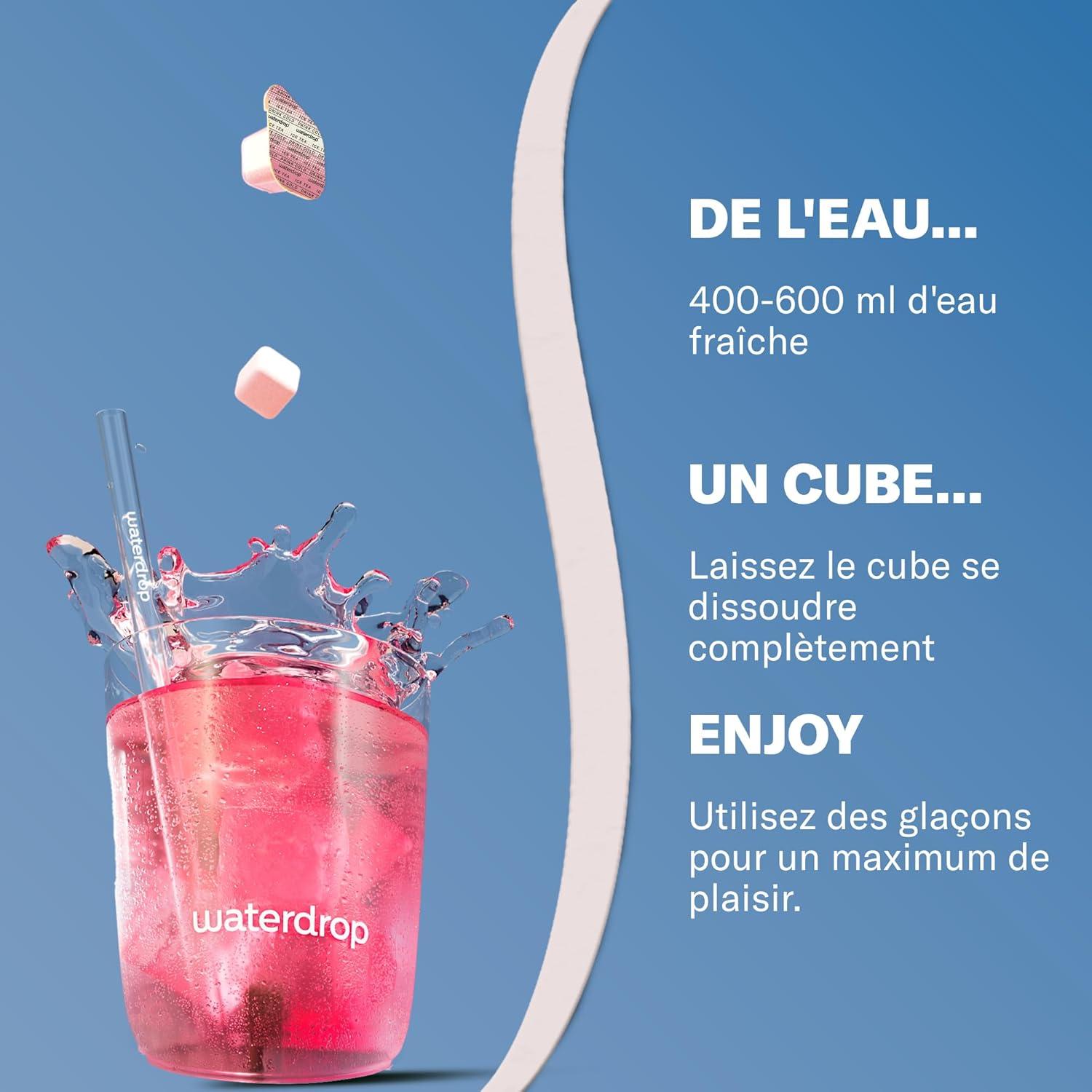 imagewaterdrop Th Glac Citron 36 cubes dIce Tea Sans Sucre Saveur Th Vert Citron Pastilles deau aromatises pour boissons Extraits naturels de fruits et de plantes Enrichi en vitamines3x Th Glac Framboise