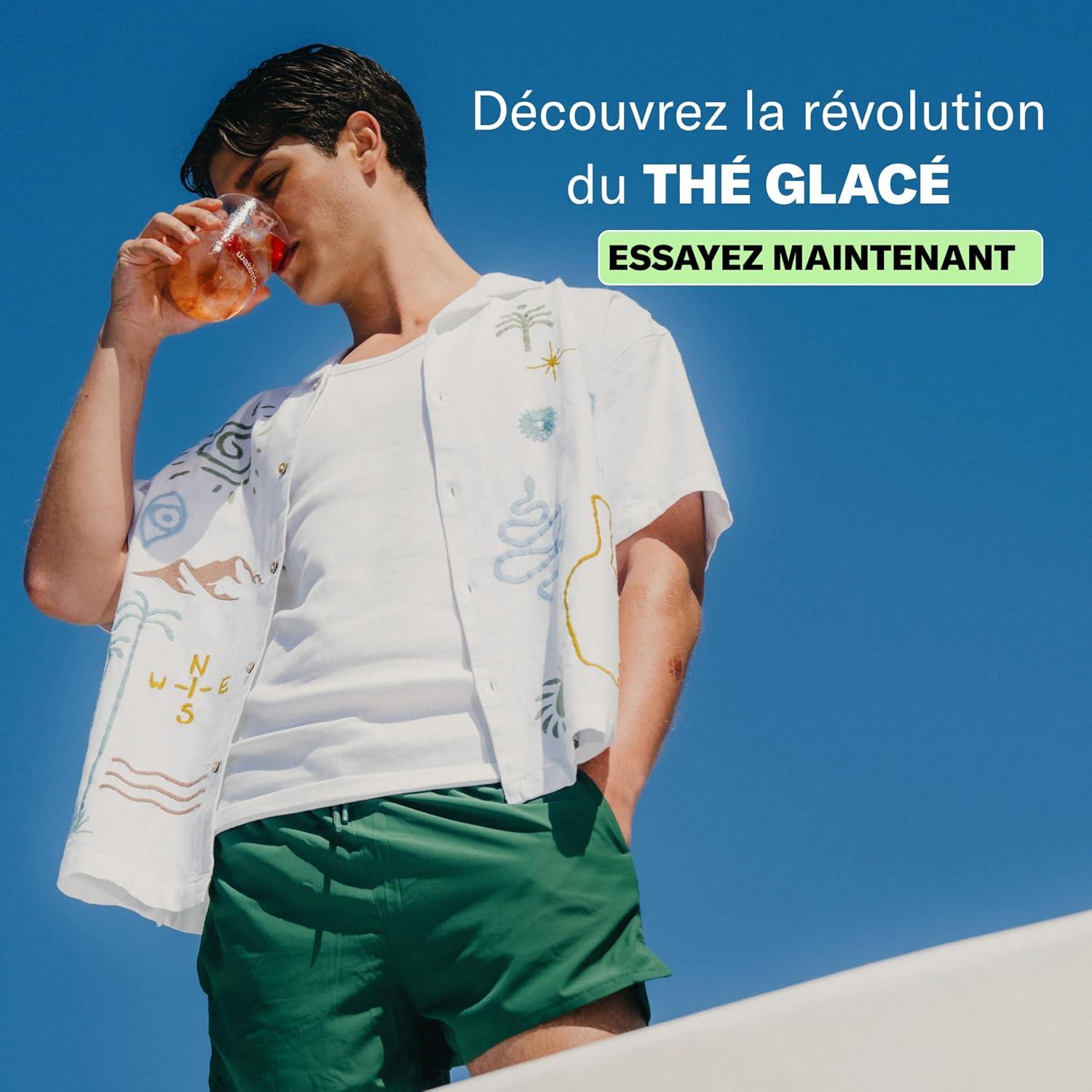 imagewaterdrop Th Glac Citron 36 cubes dIce Tea Sans Sucre Saveur Th Vert Citron Pastilles deau aromatises pour boissons Extraits naturels de fruits et de plantes Enrichi en vitamines3x Th Glac Framboise