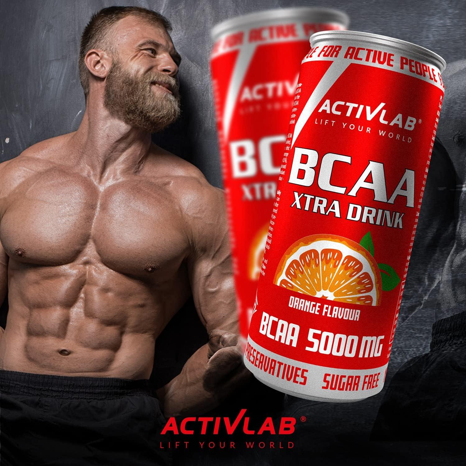 imageActivlab BCAA Xtra Drink bote 330 ml acides amins Lot de 24 botes de 330 ml 5000 mg de BCAA dans 1 bote sans sucre got orange rgnration du corps et endurance