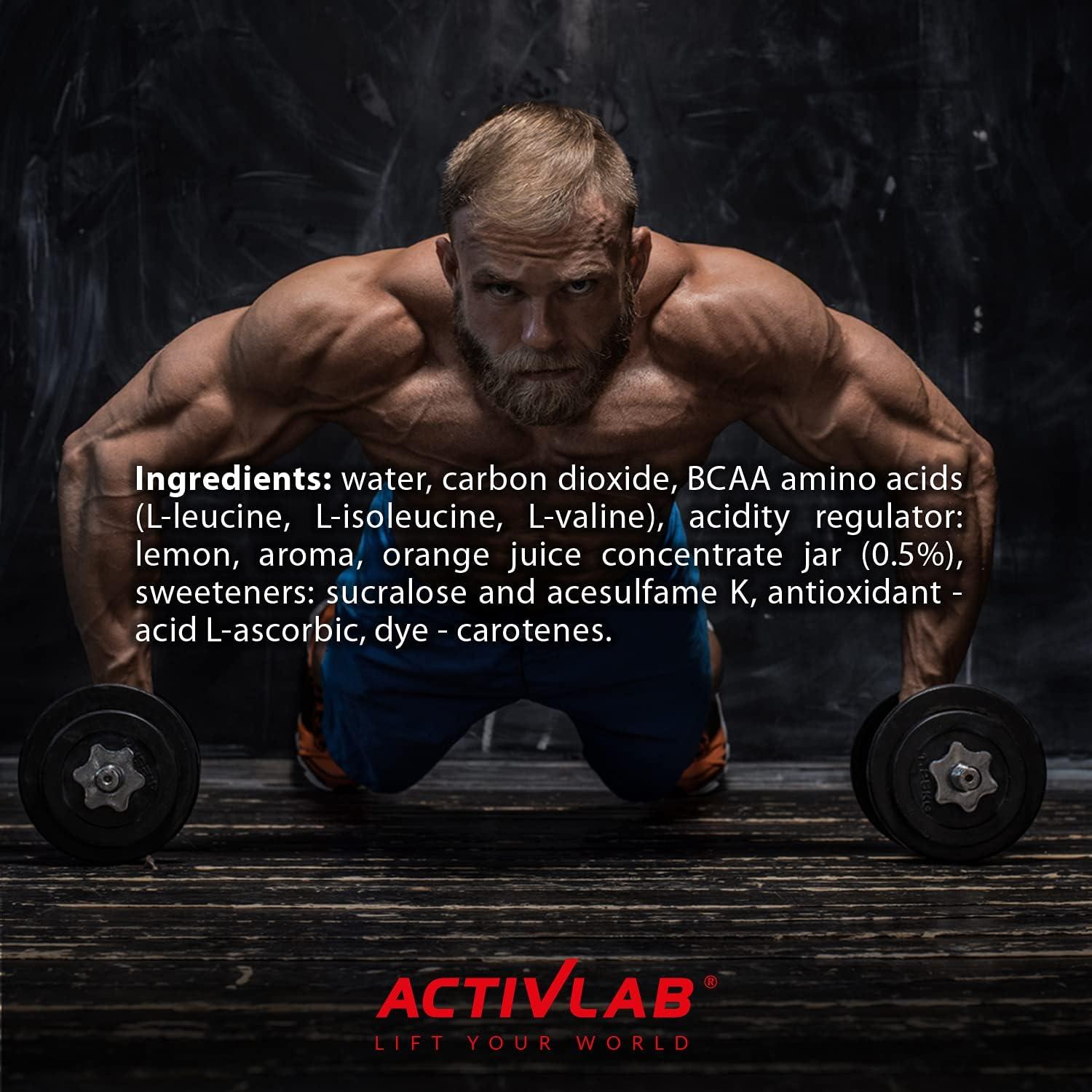 imageActivlab BCAA Xtra Drink bote 330 ml acides amins Lot de 24 botes de 330 ml 5000 mg de BCAA dans 1 bote sans sucre got orange rgnration du corps et endurance