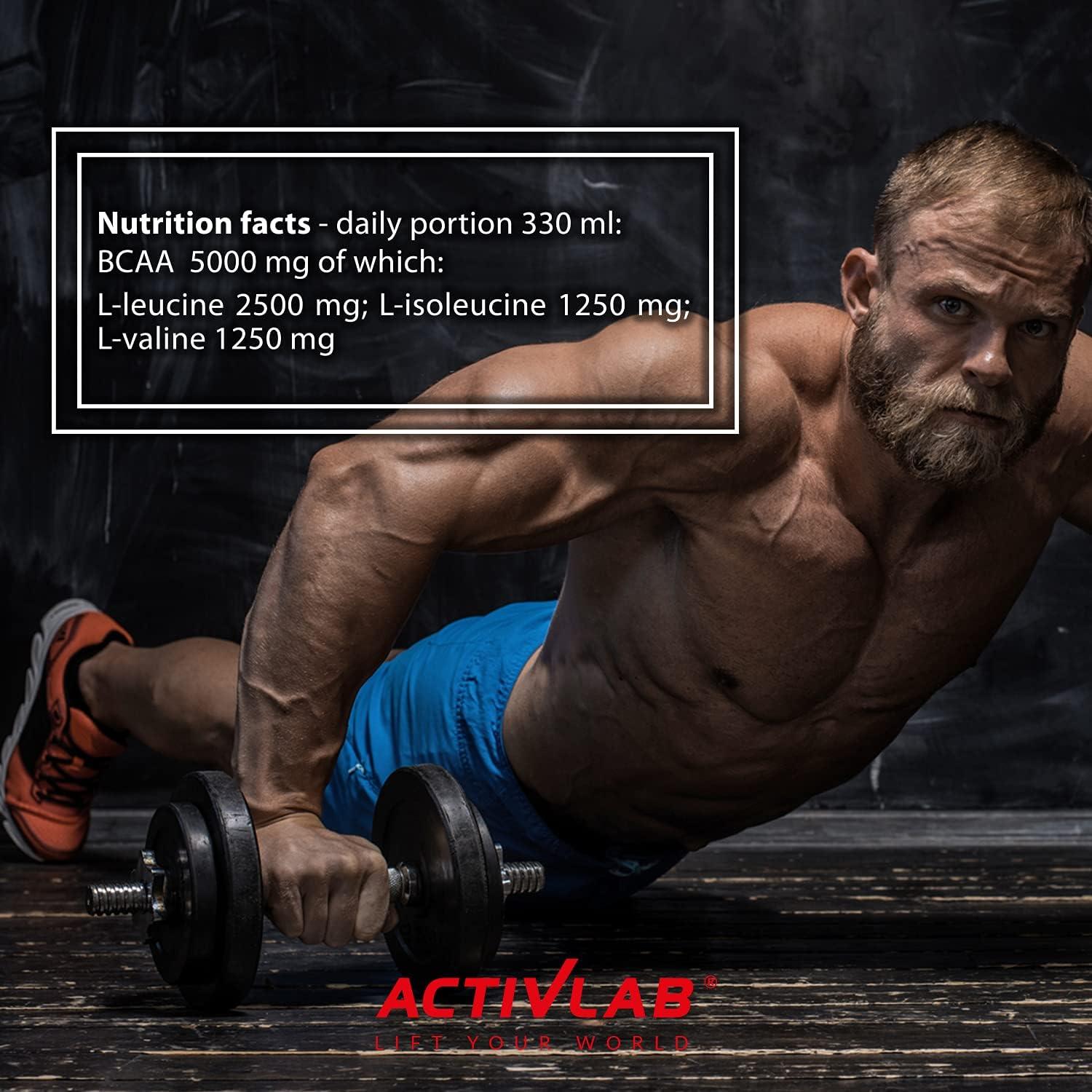 imageActivlab BCAA Xtra Drink bote 330 ml acides amins Lot de 24 botes de 330 ml 5000 mg de BCAA dans 1 bote sans sucre got orange rgnration du corps et endurance