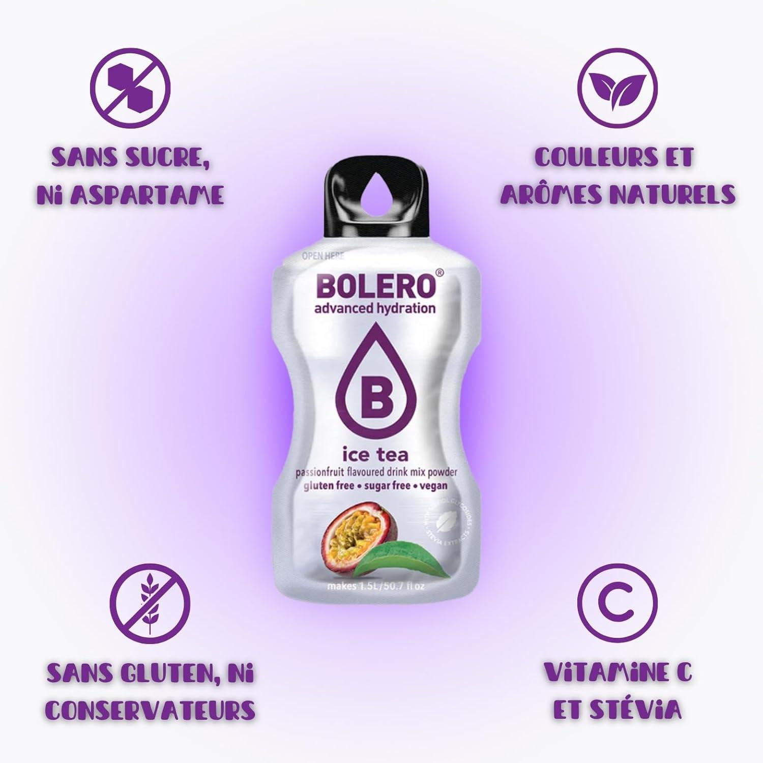 imageBOLERO ICE TEA Pche 10 sticks 8g de Poudre pour Boisson sans sucre la Stevia Sans Conservateur ni colorants artificiels Faible en calories il convient pour toute la FamilleIce Tea Passion