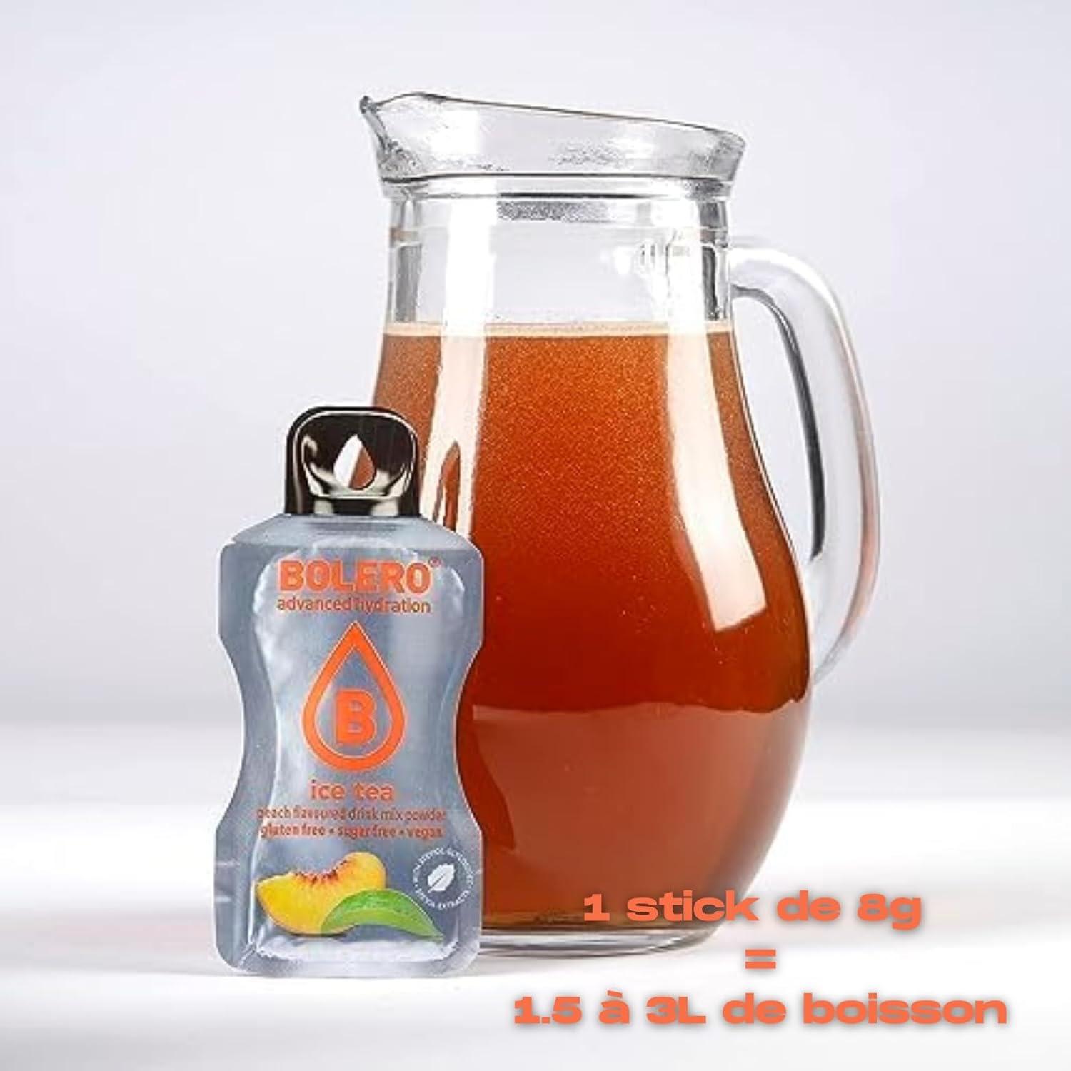 imageBOLERO ICE TEA Pche 10 sticks 8g de Poudre pour Boisson sans sucre la Stevia Sans Conservateur ni colorants artificiels Faible en calories il convient pour toute la FamilleIce Tea Peche