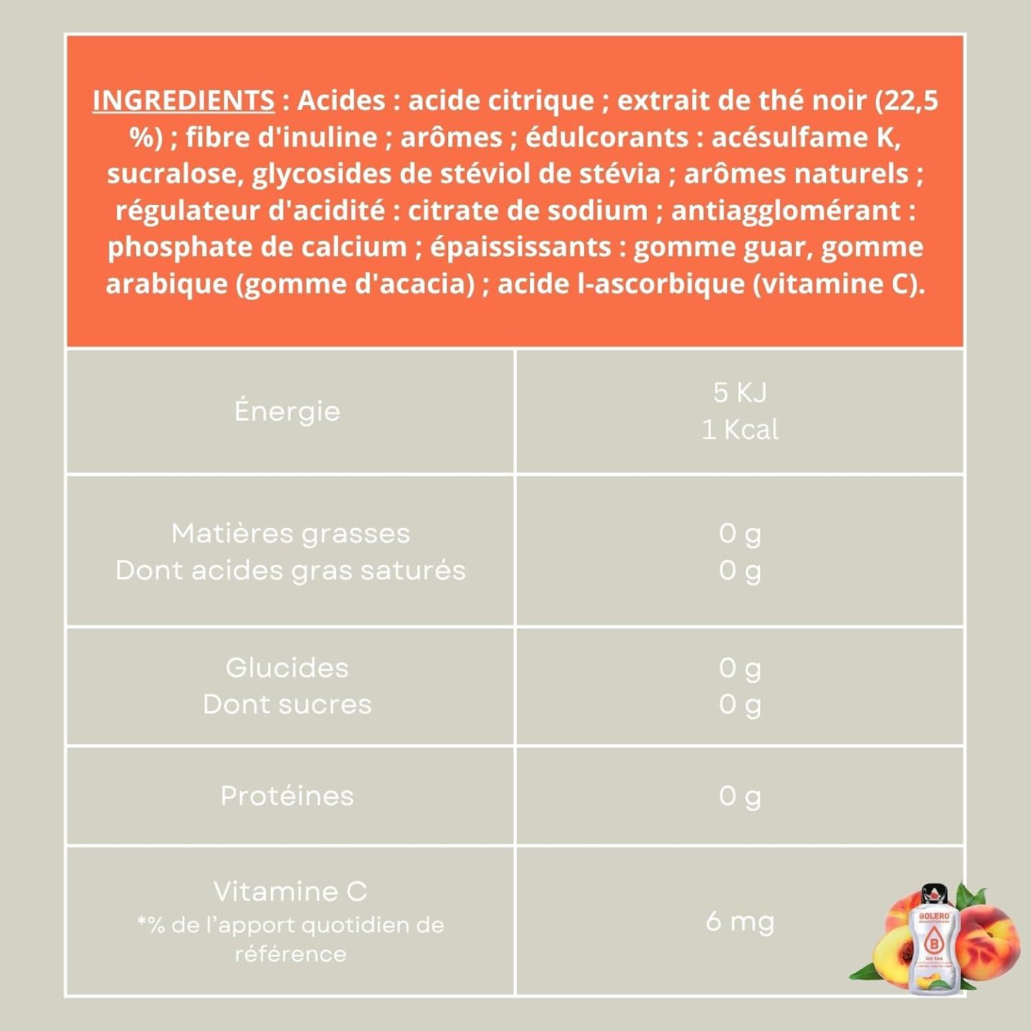 imageBOLERO ICE TEA Pche 10 sticks 8g de Poudre pour Boisson sans sucre la Stevia Sans Conservateur ni colorants artificiels Faible en calories il convient pour toute la FamilleIce Tea Peche