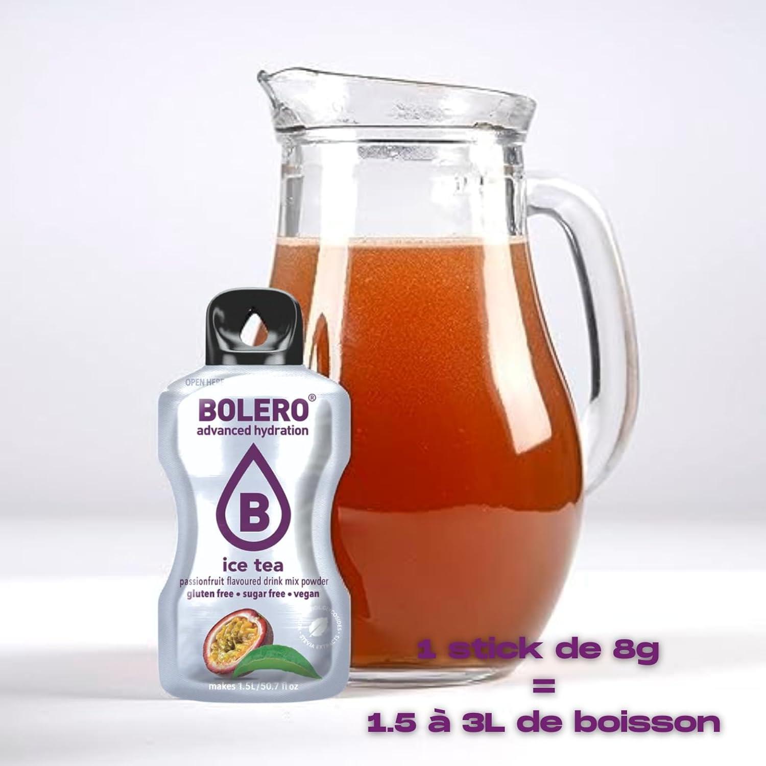 imageBOLERO ICE TEA Pche 10 sticks 8g de Poudre pour Boisson sans sucre la Stevia Sans Conservateur ni colorants artificiels Faible en calories il convient pour toute la FamilleIce Tea Passion