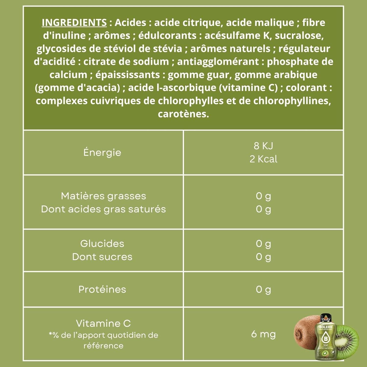 imageBOLERO Pina Colada 10 sticks 9g de Poudre pour Boisson sans sucre la Stevia Sans Conservateur ni colorants artificiels Faible en calories il convient pour toute la FamilleKiwi