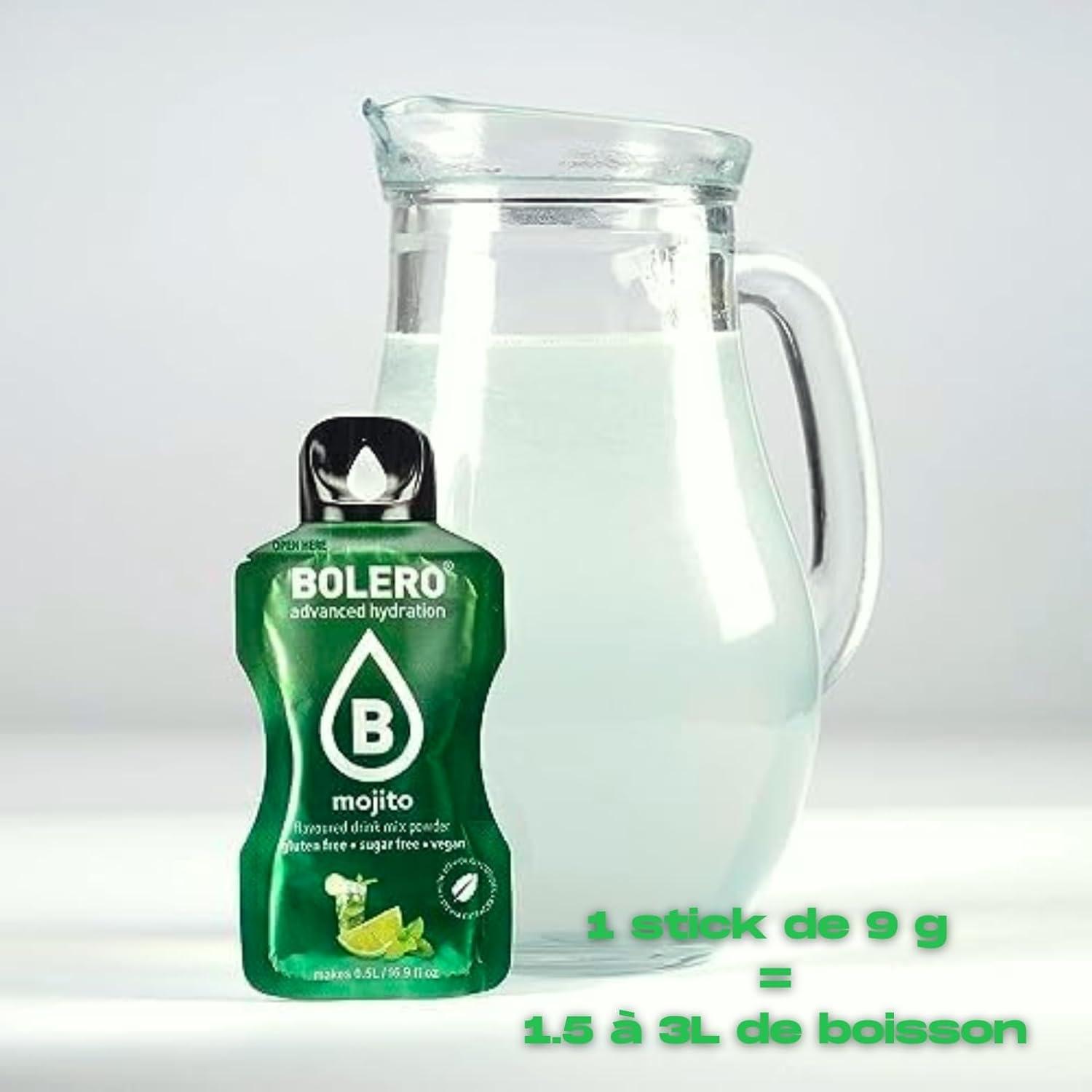 imageBOLERO Pina Colada 10 sticks 9g de Poudre pour Boisson sans sucre la Stevia Sans Conservateur ni colorants artificiels Faible en calories il convient pour toute la FamilleMojito