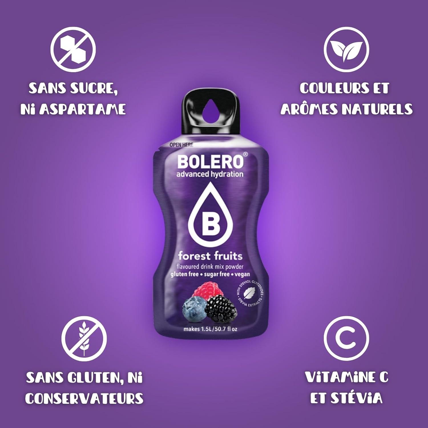imageBOLERO Pina Colada 10 sticks 9g de Poudre pour Boisson sans sucre la Stevia Sans Conservateur ni colorants artificiels Faible en calories il convient pour toute la FamilleFruit des bois