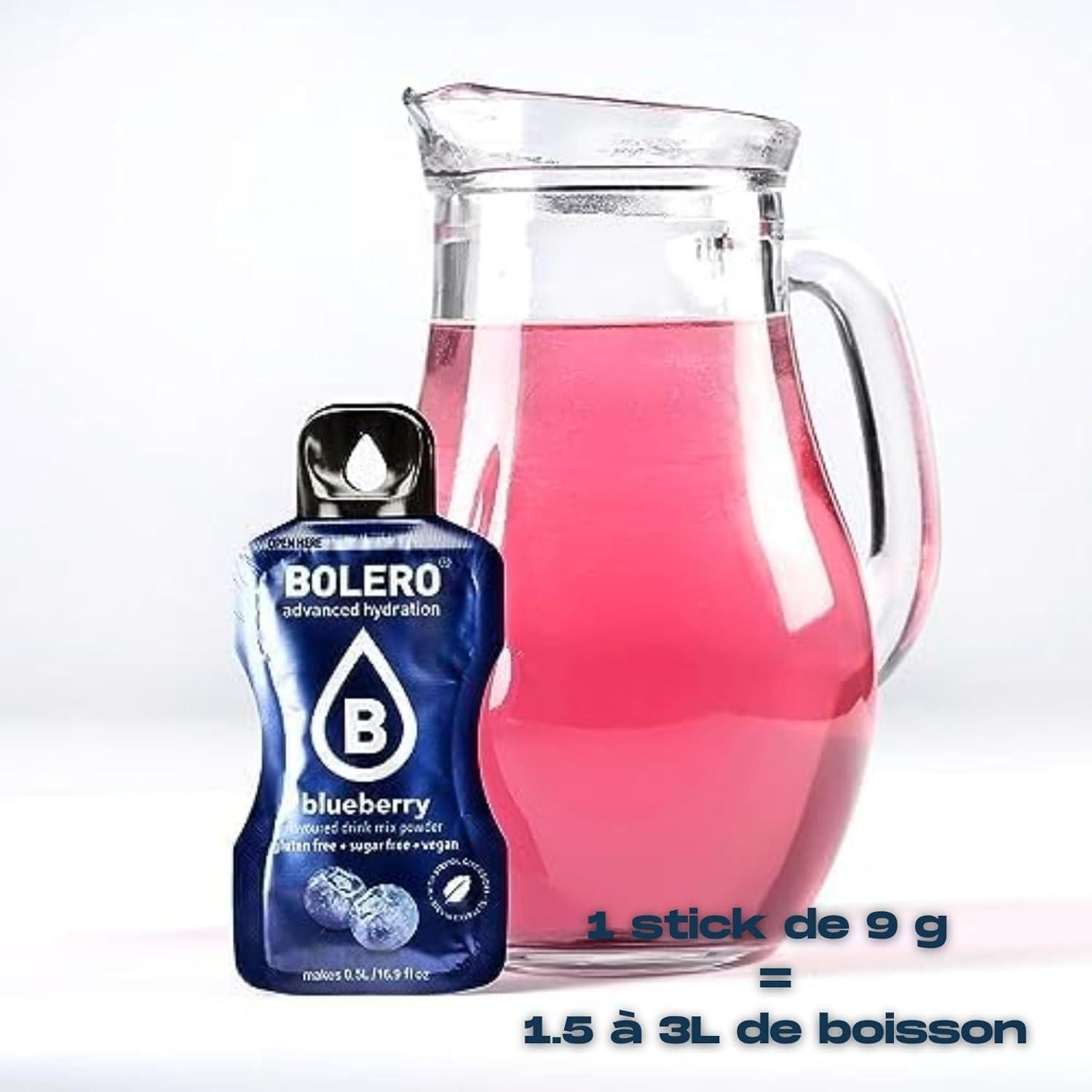 imageBOLERO Pina Colada 10 sticks 9g de Poudre pour Boisson sans sucre la Stevia Sans Conservateur ni colorants artificiels Faible en calories il convient pour toute la FamilleMyrtille