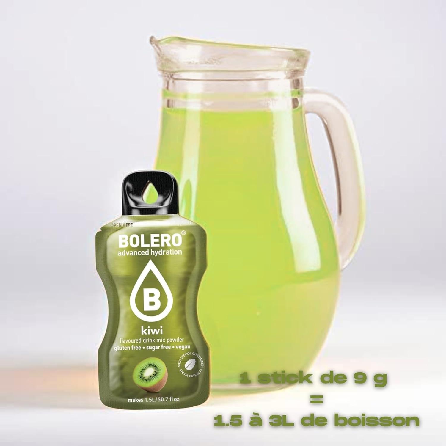 imageBOLERO Pina Colada 10 sticks 9g de Poudre pour Boisson sans sucre la Stevia Sans Conservateur ni colorants artificiels Faible en calories il convient pour toute la FamilleKiwi