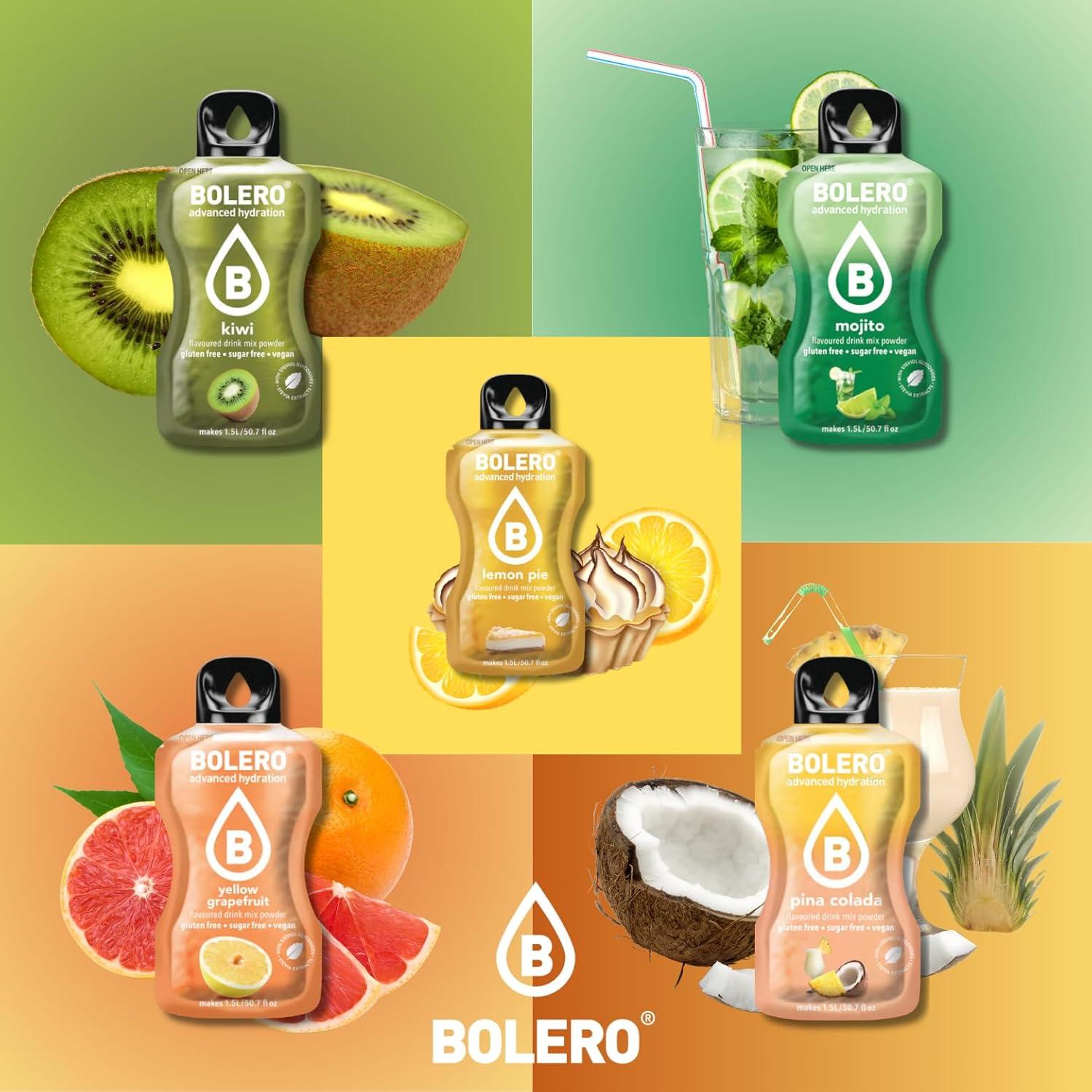imageBOLERO Pina Colada 10 sticks 9g de Poudre pour Boisson sans sucre la Stevia Sans Conservateur ni colorants artificiels Faible en calories il convient pour toute la FamilleAssortiment
