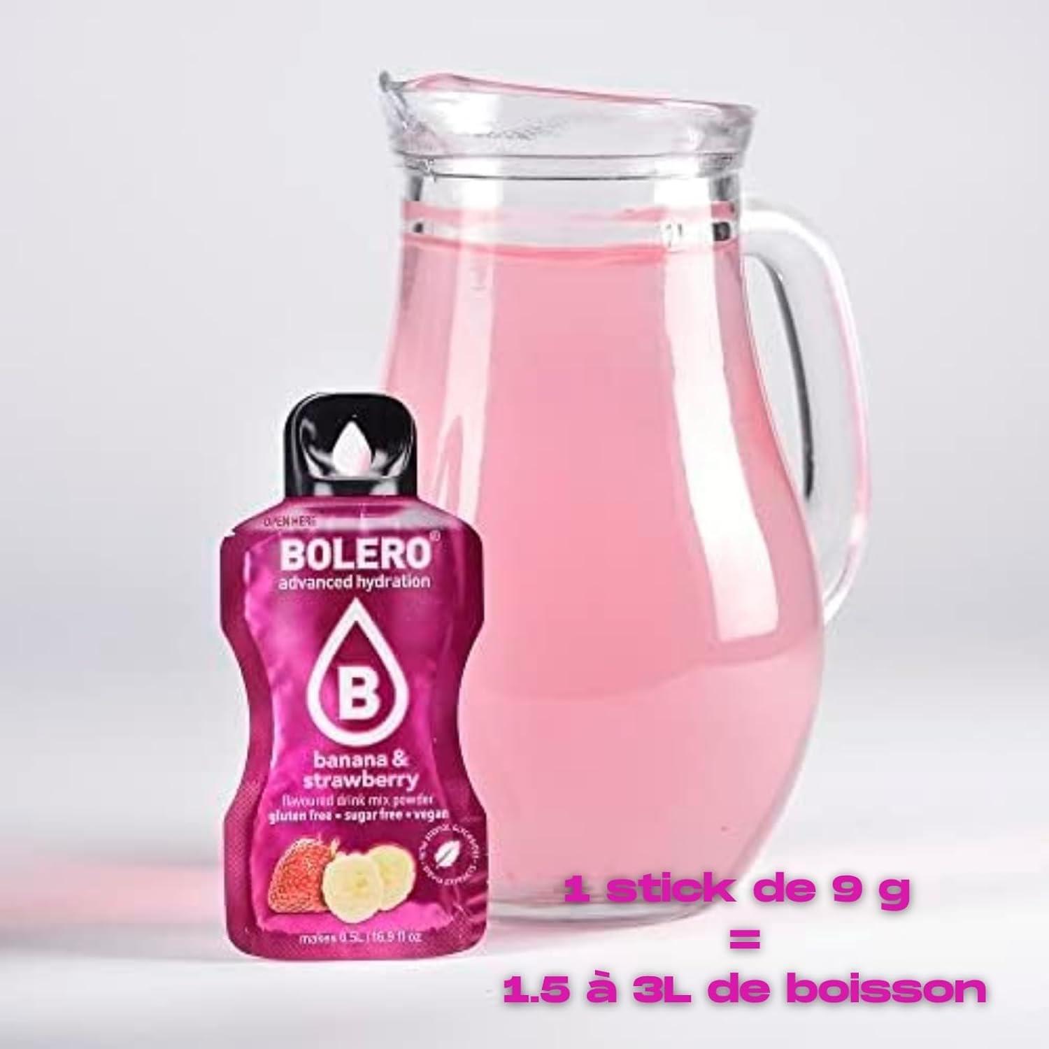 imageBOLERO Pina Colada 10 sticks 9g de Poudre pour Boisson sans sucre la Stevia Sans Conservateur ni colorants artificiels Faible en calories il convient pour toute la FamilleFraise Banane