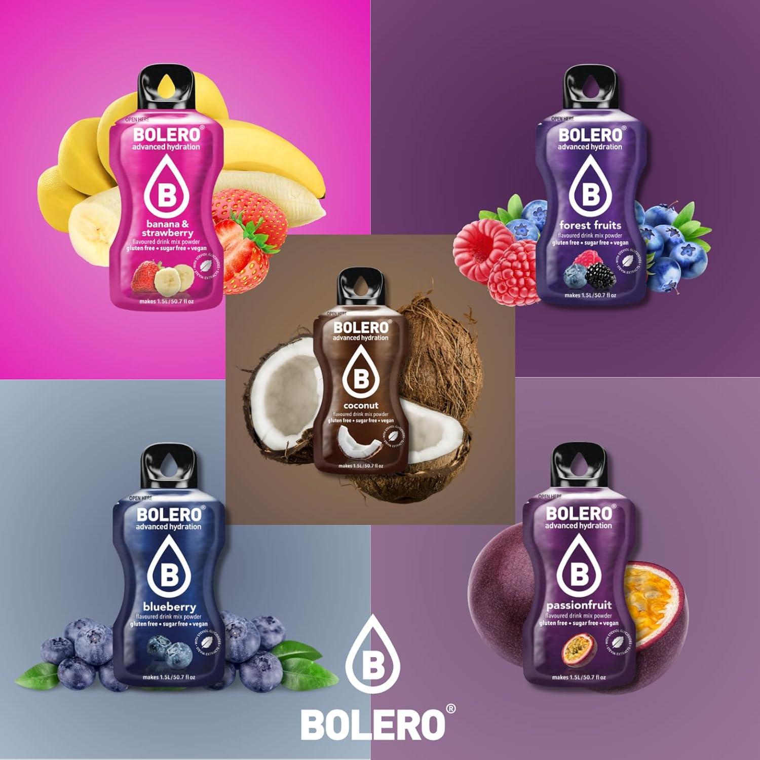 imageBOLERO Pina Colada 10 sticks 9g de Poudre pour Boisson sans sucre la Stevia Sans Conservateur ni colorants artificiels Faible en calories il convient pour toute la FamilleAssortiment